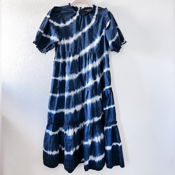 Generation Love Blue‎ Christie Tie Die Ruffle 100% Cotton Midi Dress Small - Picture 4 of 9